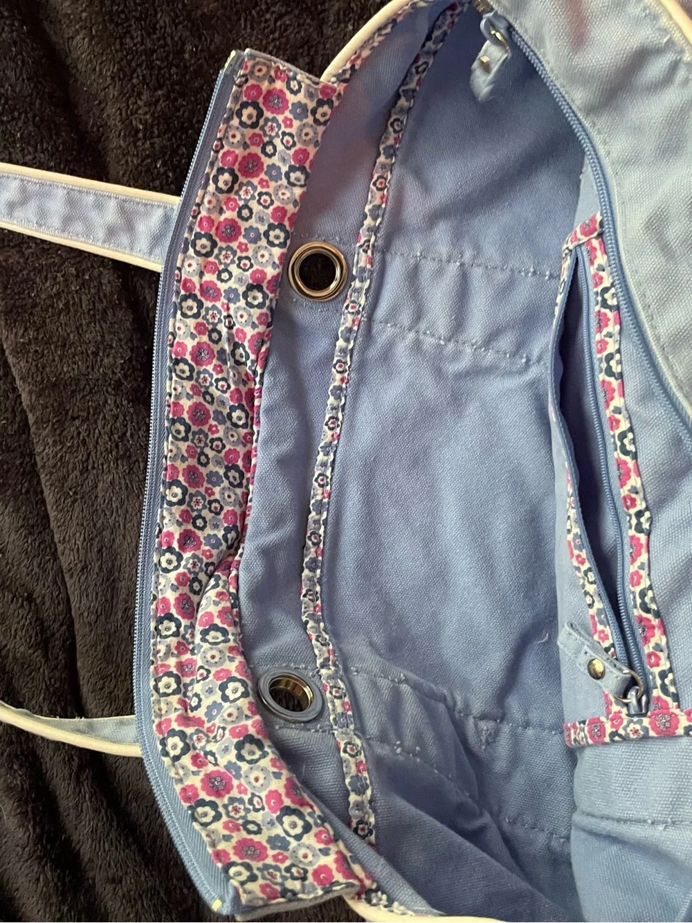 Light Blue Vera Bradley Canvas Tote Bag Extra Large Zip Closure